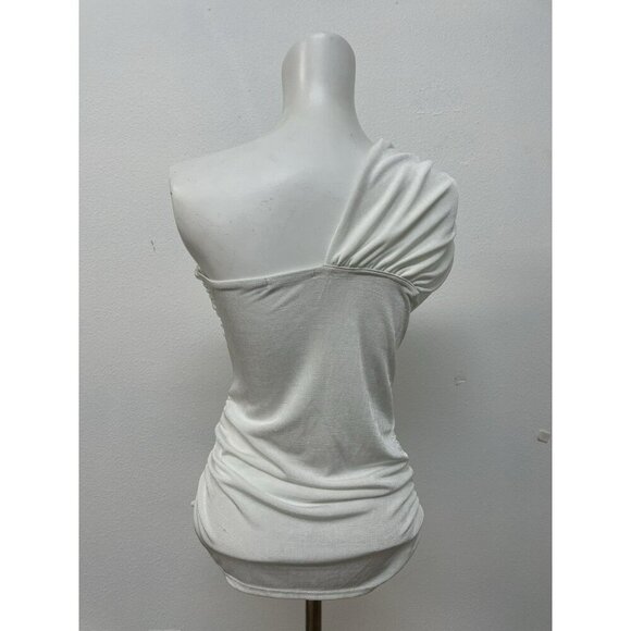 Red By BKE White One Shoulder Asymmetric Gathered Top Womens Size M - Picture 4 of 15